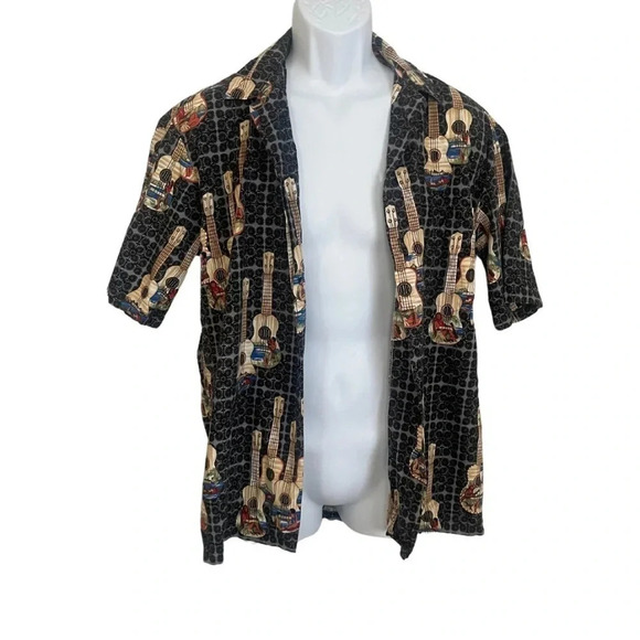 Hilo Hattie Men's Hawaiian Ukulele Print Short Sleeve Aloha Shirt Size L - Picture 1 of 8